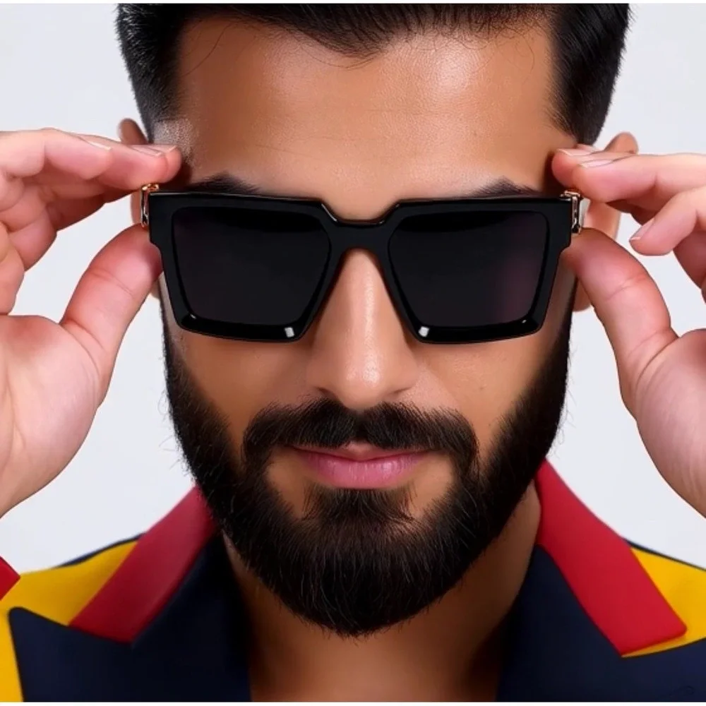 Mens Oversized Black Square Sunglasses Gold Accents Hip Hop Driving Eyewear 2026